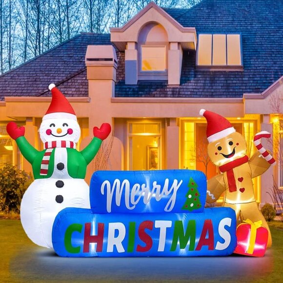 ⚡9FT Christmas Inflatable Merry Xmas Snowman LED Yard Outdoor Decoration - Picture 4 of 7